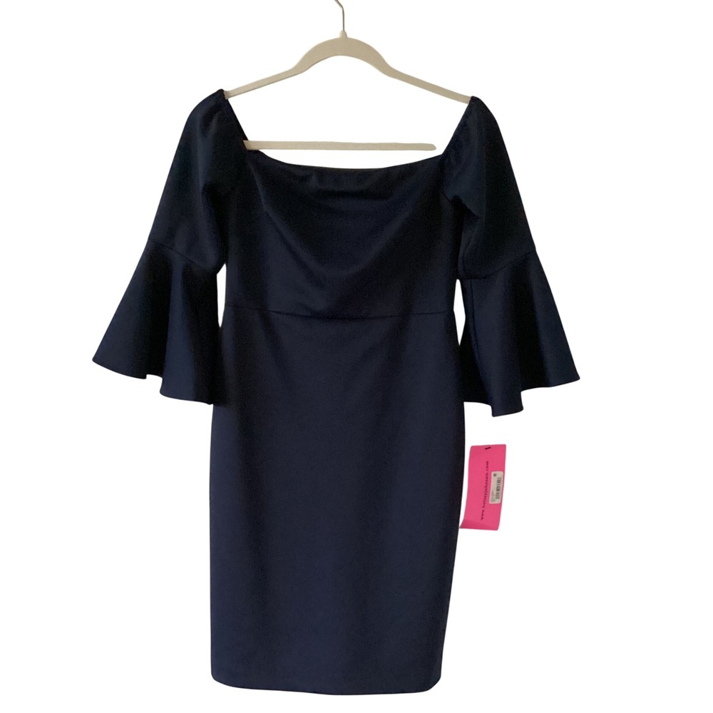 Betsey Johnson Navy Bell Sleeve Dress Women's Lined Zip Back Size 2 NWT Cocktail